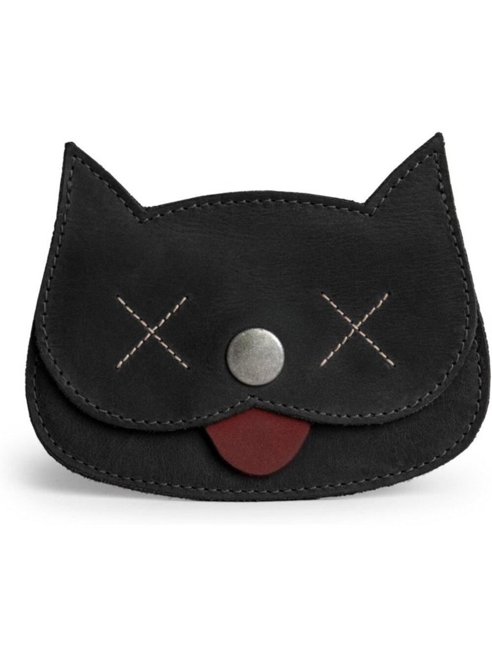 Handmade Cat Shape Wallet - Full Grain Leather, Cute Cartoon Design, Black Color